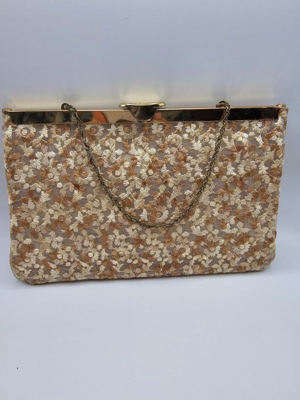 Vintage 1950s Etra (unmarked) Evening Clutch Gold Frame Chain Purse